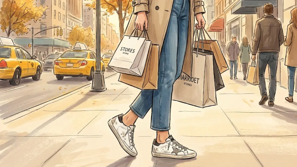 Golden Goose sneakers in daily walking scenarios illustration.